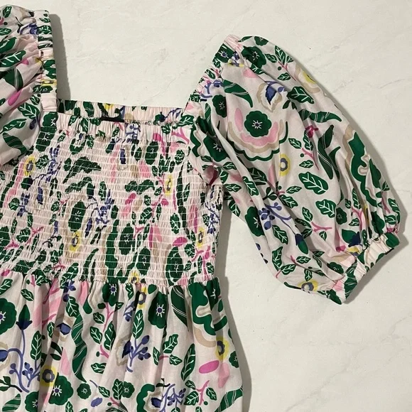 Jesse Zhao New York Emerald Smocked Puff Sleeve Midi Dress Size Small - Picture 5 of 7